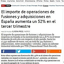 El importe de operaciones de fusiones y adquisiciones en Espaa aumenta un 52% en el tercer trimestre